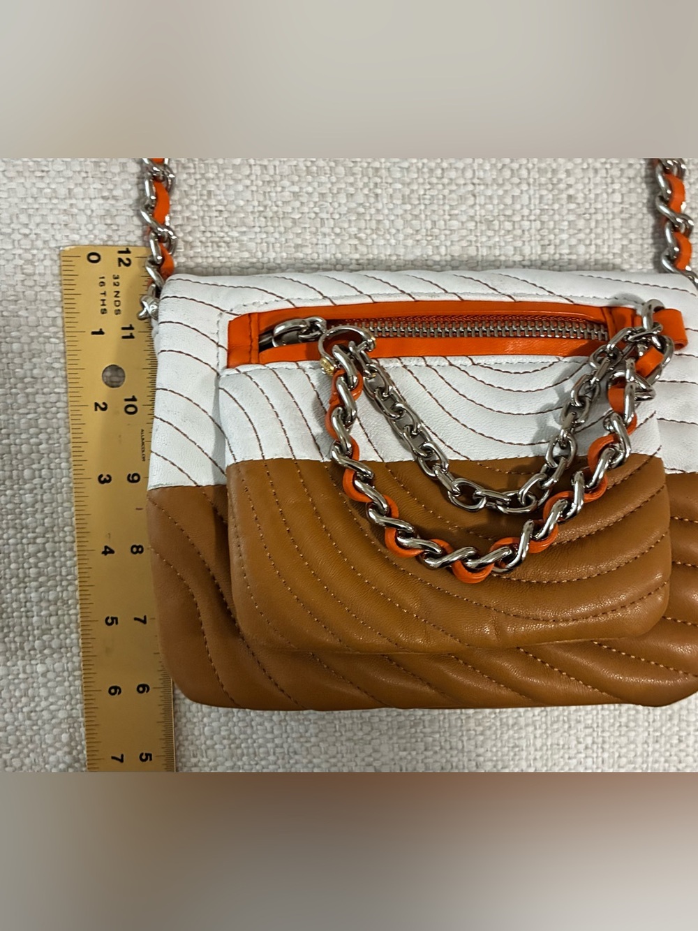 Henri Bendel Rare 3 Color (Color Block) Leather leather & chain Crossbody Bag - Picture 13 of 15